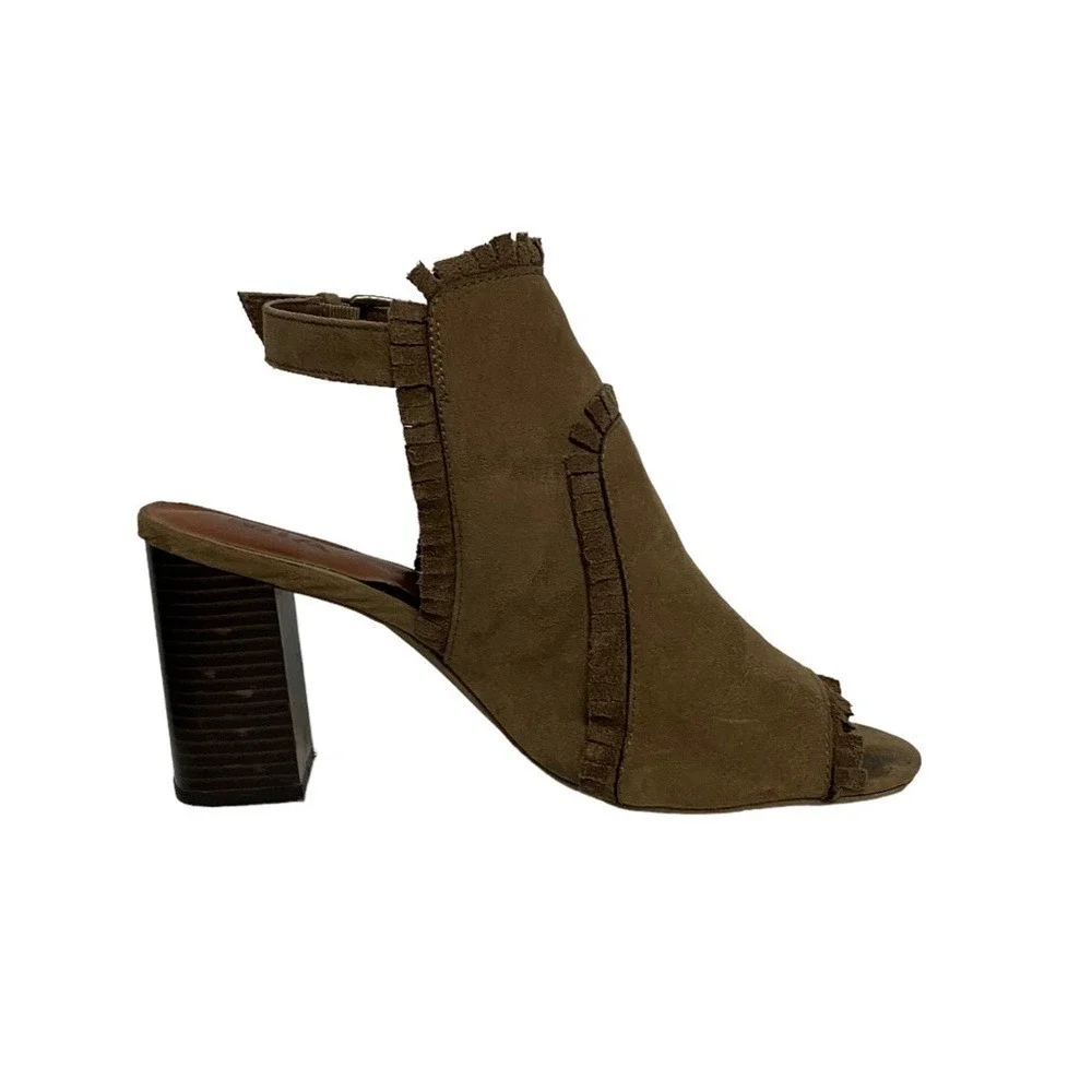 MIA Patrice Summer Chic Fringe Open Toe Sling Back‎ Block Heel Booties Brown